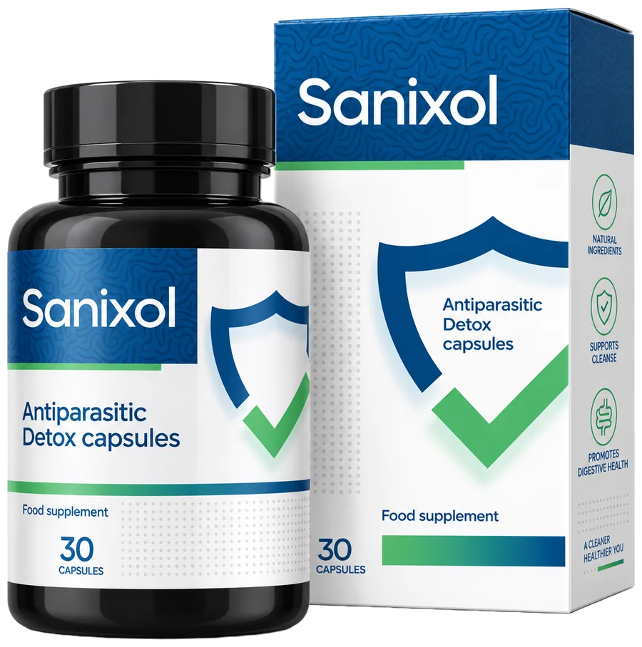 Sanixol Antiparasitic Capsules – flacon și cutie cu 30 de capsule